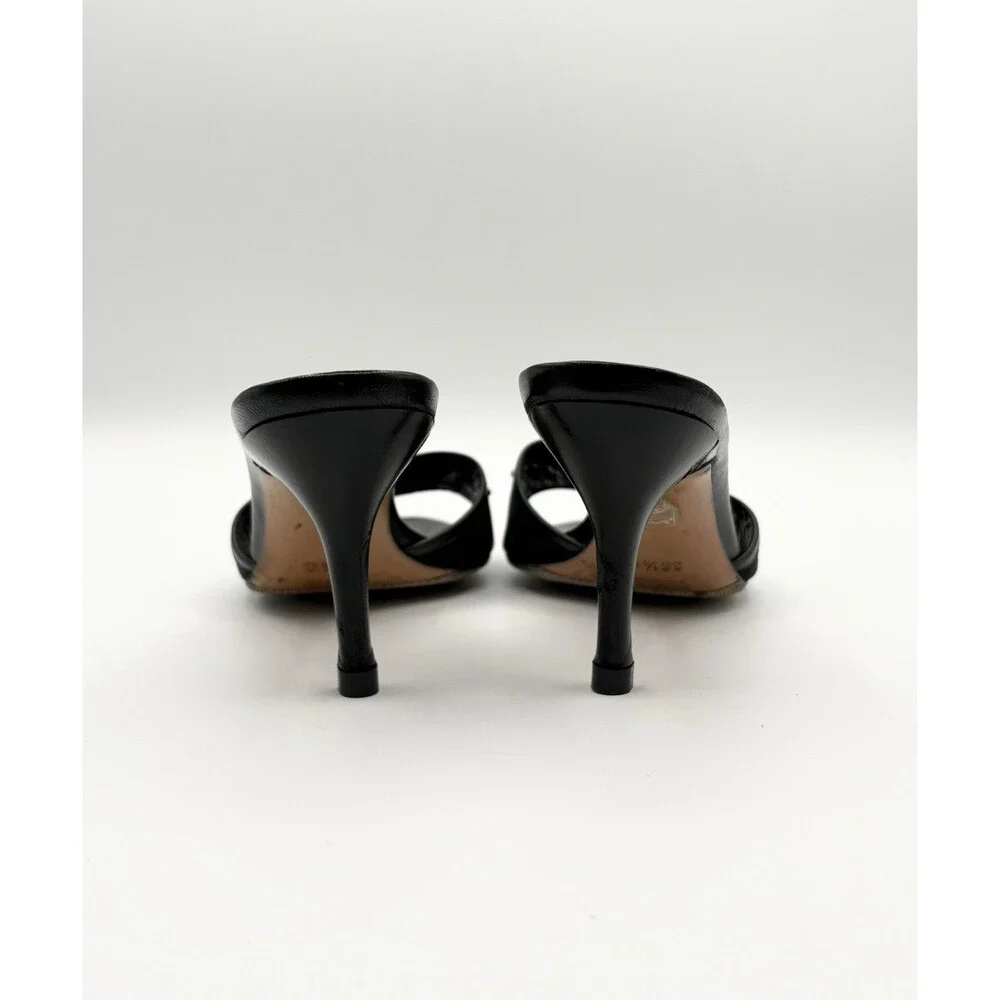 Gucci Black Leather Mules Canvas GG Logo Silver Horsebit Heels Y2K Size EU 35.5